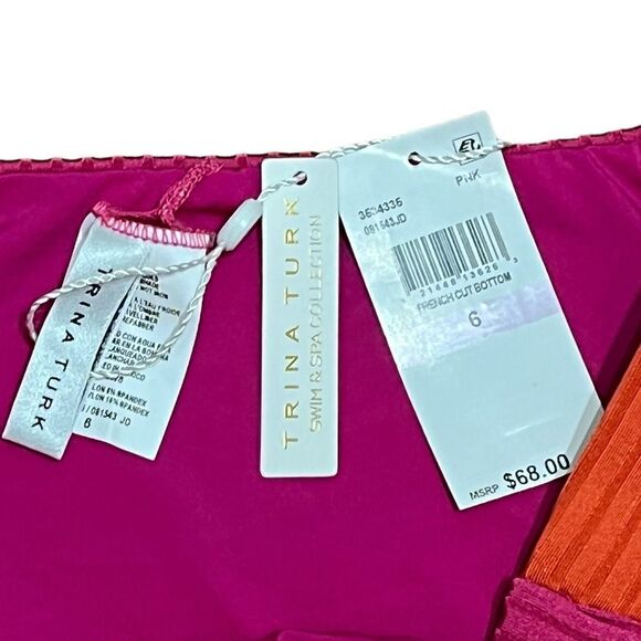 NWT Trina Turk Women’s Pink And Orange French Cut Bikini Swim Bottoms, Size 6 - Picture 3 of 6